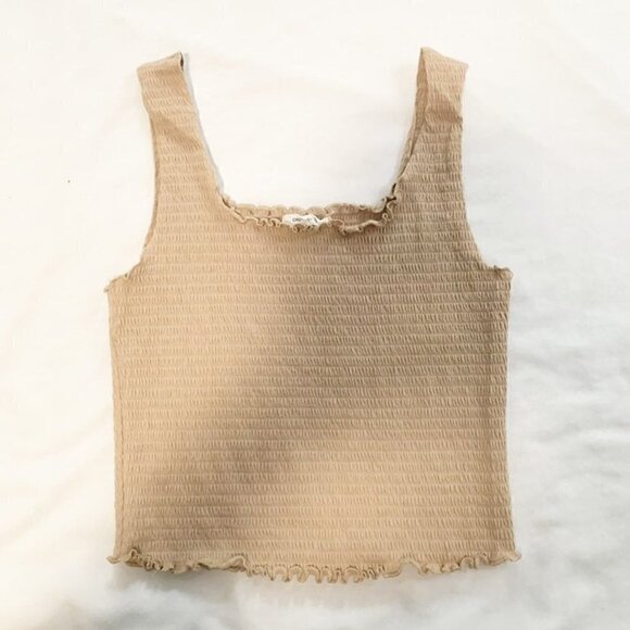 5/$25 Caution to the wind beige smocked stretchy crop top tank top - Picture 1 of 5